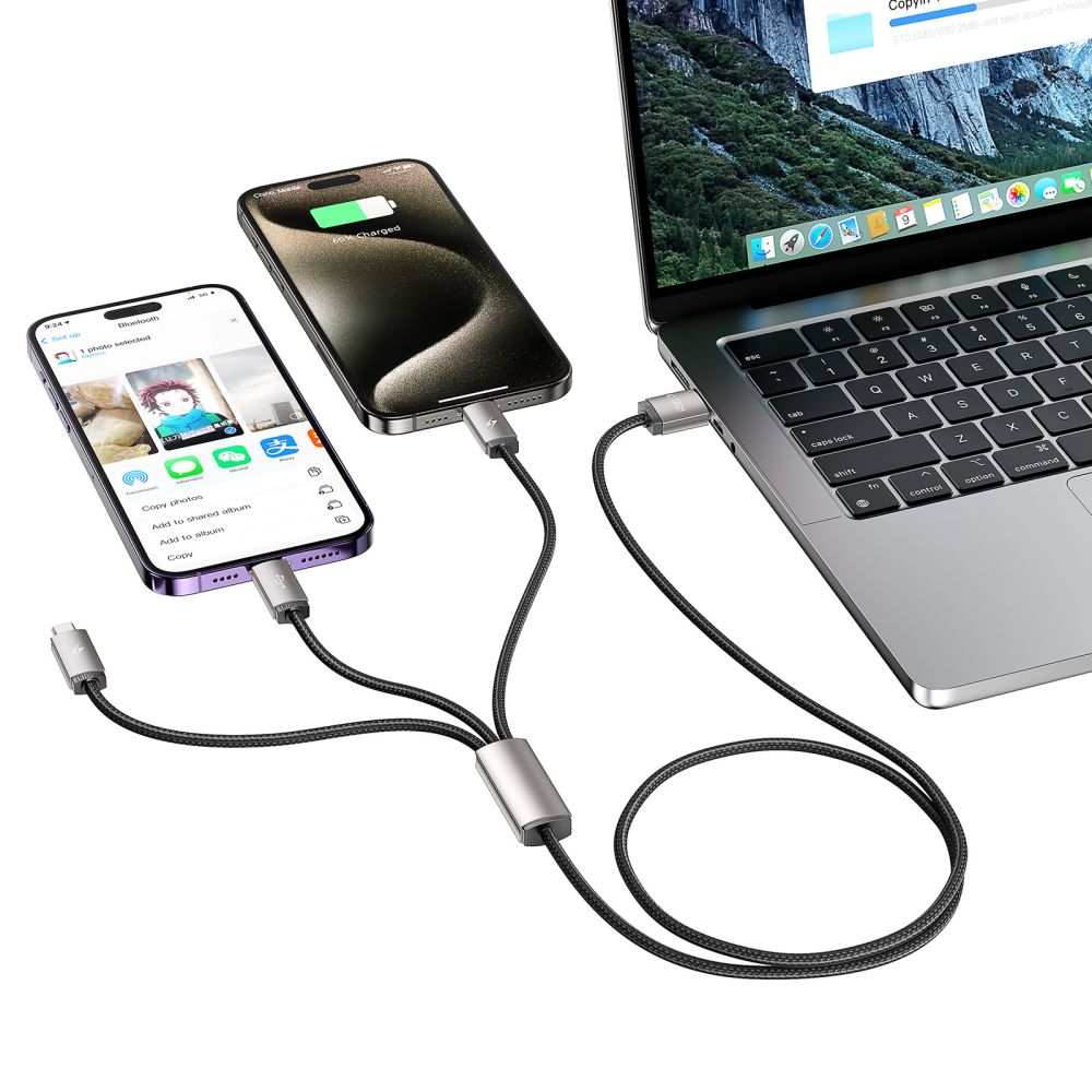KABEL 3IN1TECH-PROTECT ULTRABOOST LIGHTNING & TYPE-C & MICRO-USB KABEL 3.5A 100CM GRAU