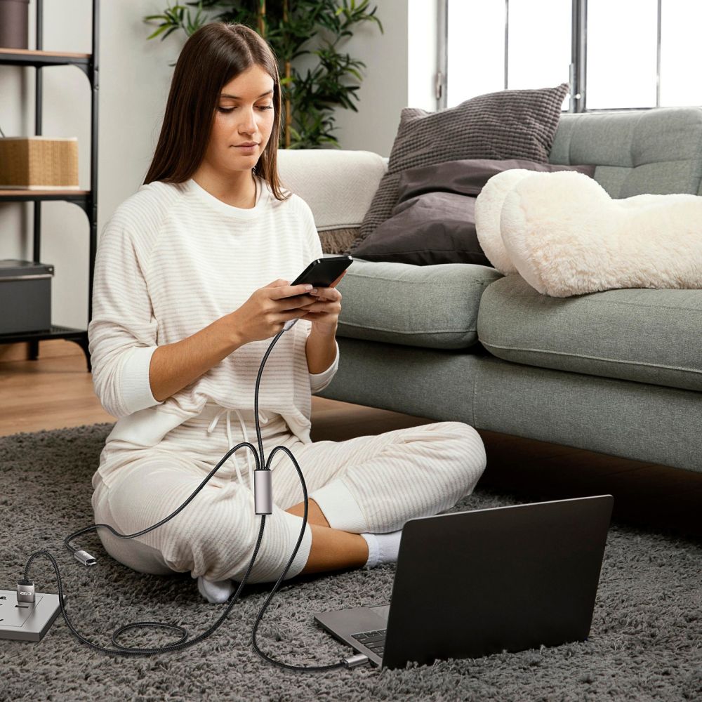 KABEL 3IN1TECH-PROTECT ULTRABOOST LIGHTNING & TYPE-C & MICRO-USB KABEL 3.5A 100CM GRAU